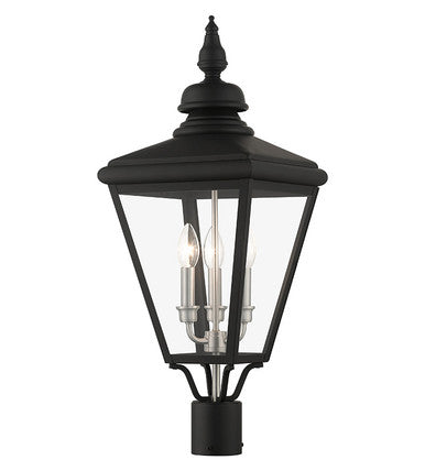 Livex Lighting Adams Collection 3 Light Black Outdoor Large Post Top Lantern with Brushed Nickel Finish Cluster 27375-04