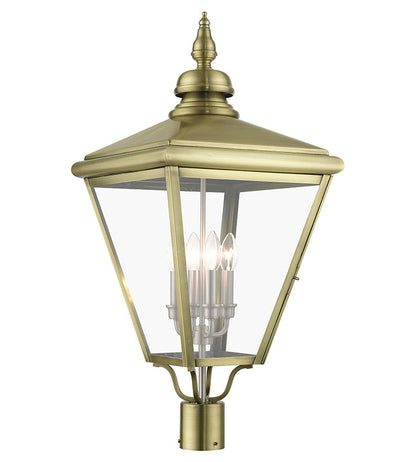 Livex Lighting Adams Collection 4 Light Antique Brass Outdoor Extra Large Post Top Lantern with Brushed Nickel Finish Cluster 27376-01