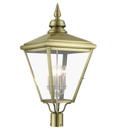 Livex Lighting Adams Collection 4 Light Antique Brass Outdoor Extra Large Post Top Lantern with Brushed Nickel Finish Cluster 27376-01