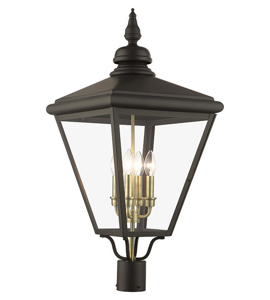 Livex Lighting Adams Collection 4 Light Bronze Outdoor Extra Large Post Top Lantern with Antique Brass Finish Cluster 27376-07