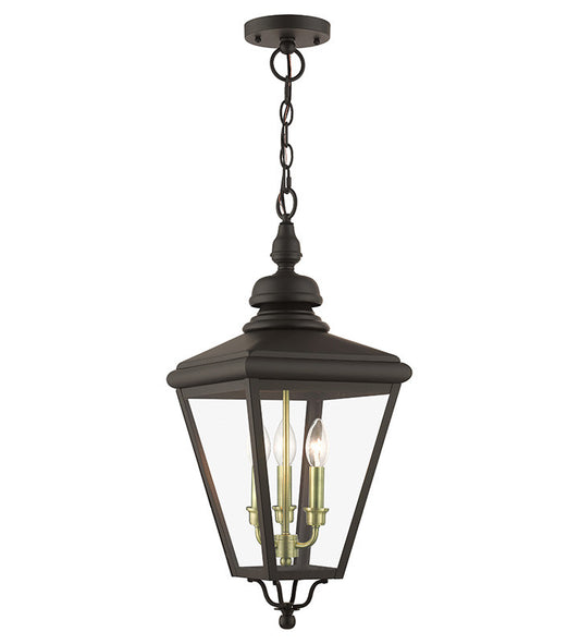 Livex Lighting Adams Collection 3 Light Bronze Outdoor Large Pendant Lantern with Antique Brass Finish Cluster 27377-07