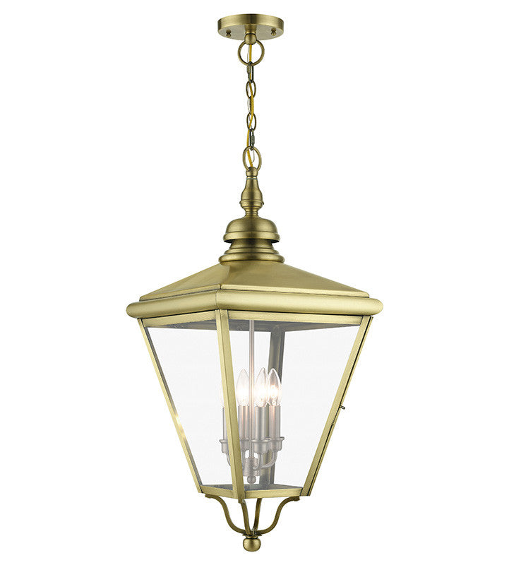 Livex Lighting Adams Collection 4 Light Antique Brass Outdoor Extra Large Pendant Lantern with Brushed Nickel Finish Cluster 27378-01