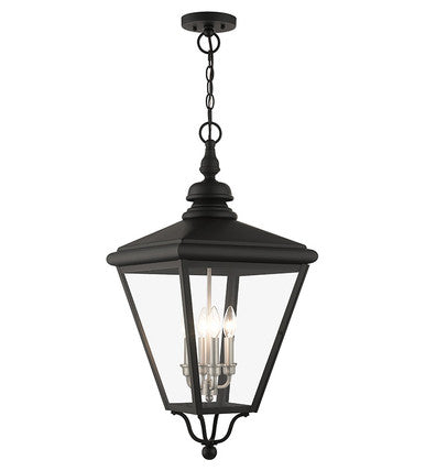 Livex Lighting Adams Collection 4 Light Black Outdoor Extra Large Pendant Lantern with Brushed Nickel Finish Cluster 27378-04