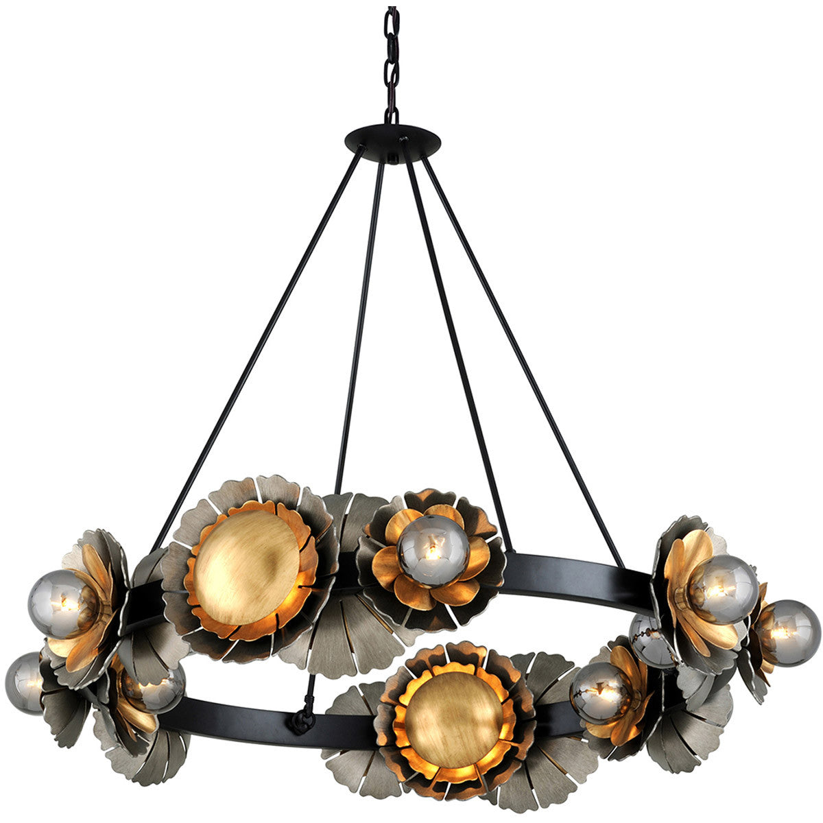 Corbett Lighting Magic Garden Chandelier in Black Graphite Bronze Leaf 278-016