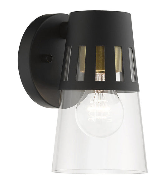 Livex Lighting Covington Collection 1 Light Black Outdoor Small Wall Lantern with Soft Gold Finish Accents 27971-04