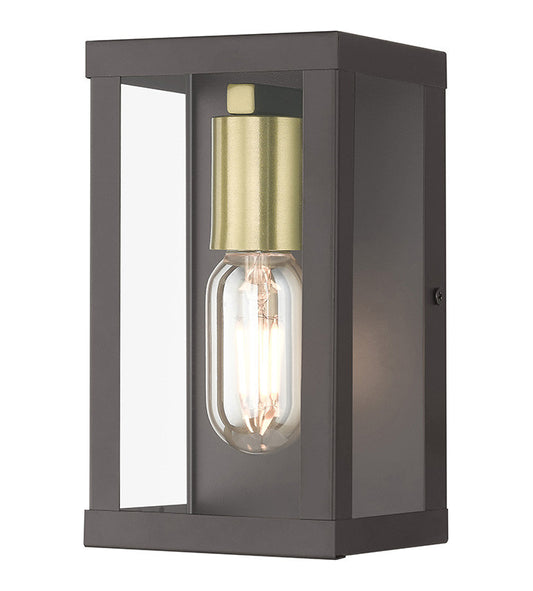 Livex Lighting Gaffney Collection 1 Light Bronze Outdoor ADA Small Wall Lantern with Antique Gold Finish Accents 28031-07