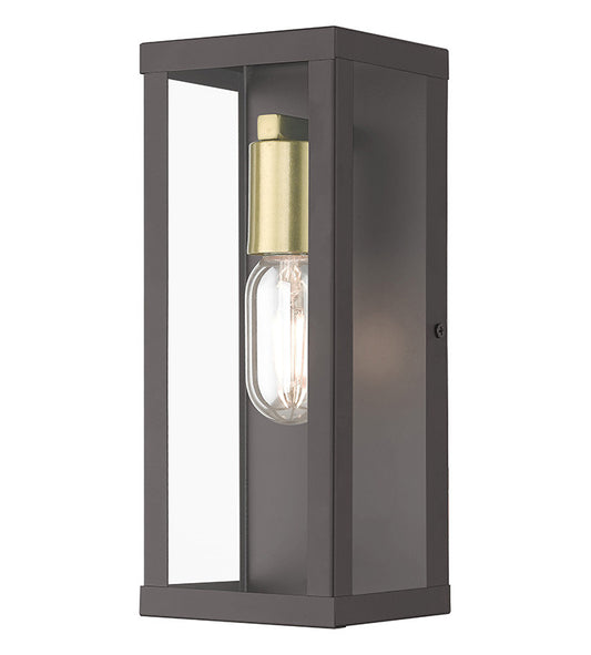 Livex Lighting Gaffney Collection 1 Light Bronze Outdoor ADA Medium Wall Lantern with Antique Gold Finish Accents 28032-07