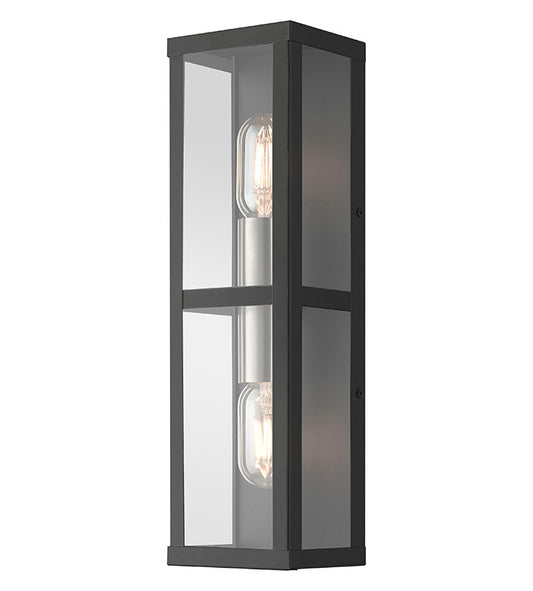 Livex Lighting Gaffney Collection 1 Light Black Outdoor ADA Wall Lantern with Brushed Nickel Finish Accents 28033-04