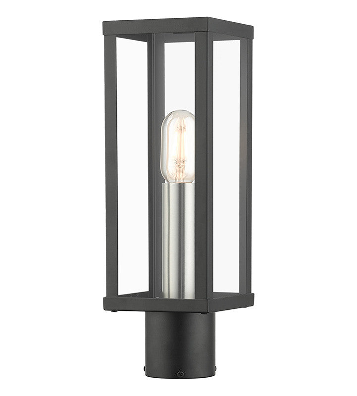 Livex Lighting Gaffney Collection 1 Light Black Outdoor Post Top Lantern with Brushed Nickel Finish Accents 28034-04