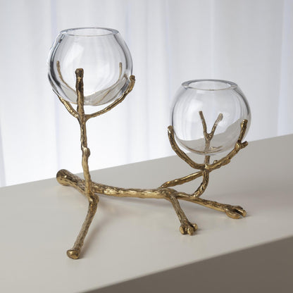 Global Views Twig 2 Vase Holder Brass 9.92655