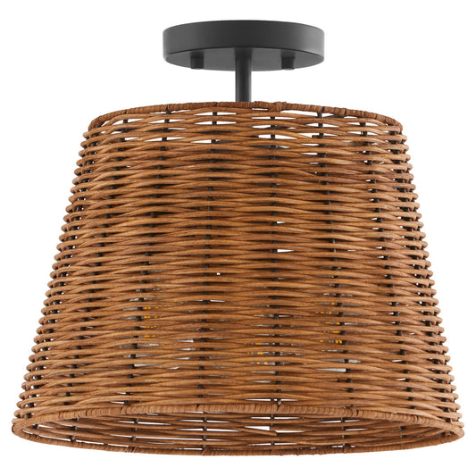 Quorum  3 Light Wicker Semi Flush Mount - Matte Black 2893-13-59