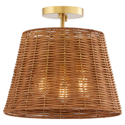 Quorum  3 Light Wicker Semi Flush Mount - Aged Brass 2893-13-80