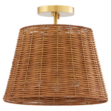 Quorum  3 Light Wicker Semi Flush Mount - Aged Brass 2893-13-80