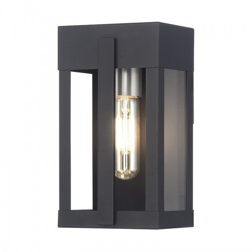 Livex Lighting Berksford 1 Light Black Small Outdoor Wall Lantern with Brushed Nickel Candles and Clear Glass 28961-04