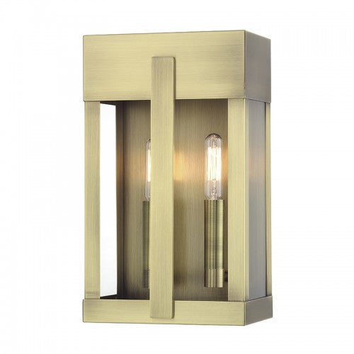 Livex Lighting Berksford 2 Light Antique Brass Medium Outdoor Wall Lantern with Clear Glass 28962-01