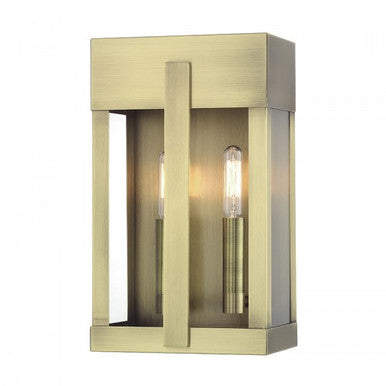 Livex Lighting Berksford 2 Light Antique Brass Medium Outdoor Wall Lantern with Clear Glass 28962-01