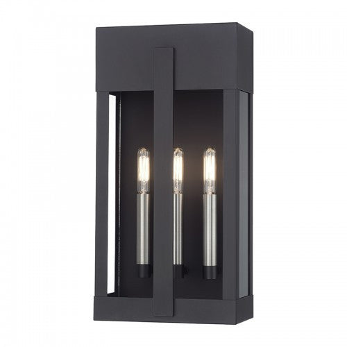 Livex Lighting Berksford 2 Light Black Large Outdoor Wall Lantern with Brushed Nickel Candles and Clear Glass 28963-04