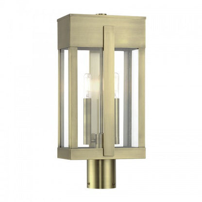 Livex Lighting Berksford 2 Light Antique Brass Large Outdoor Post Top Lantern with Clear Glass 28964-01