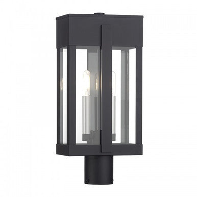 Livex Lighting Berksford 2 Light Black Large Outdoor Post Top Lantern with Brushed Nickel Candles and Clear Glass 28964-04