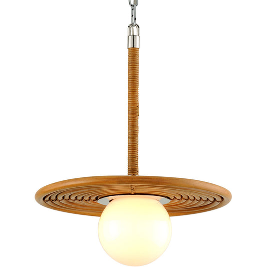 Corbett Lighting Hula Hoop Pendant in Natural Rattan Stainless Steel 291-41