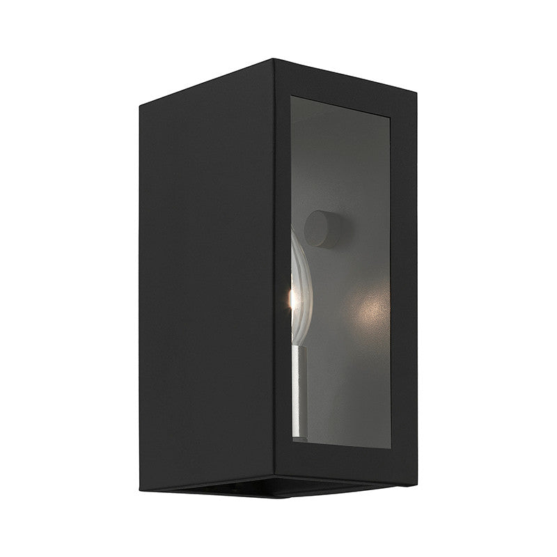 Livex Lighting Winfield Collection  1 Light Textured Black with Brushed Nickel Candles Outdoor ADA Small Sconce in Textured Black with Brushed Nickel Candles 29121-14