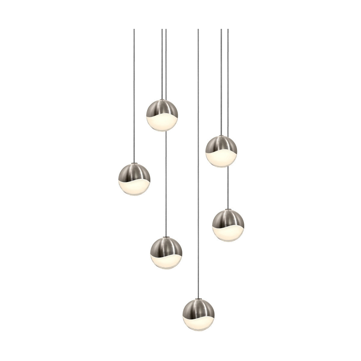 Sonneman Lighting Grapes 6-Light Round Small LED Pendant in Satin Nickel 2915.13-SML