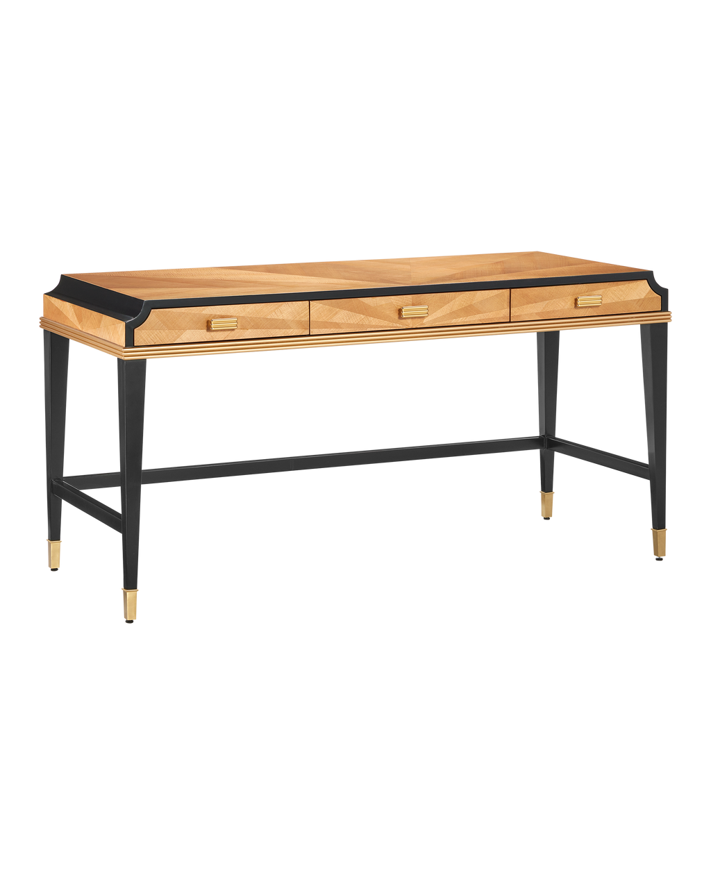 Currey & Co Kallista Taupe Large Desk in Taupe/Caviar Black/Polished Brass/Blue 3000-0289