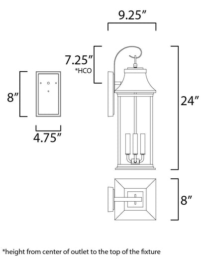 Maxim Vicksburg 3-Light Large Outdoor Wall Sconce in Black 30024CLBK