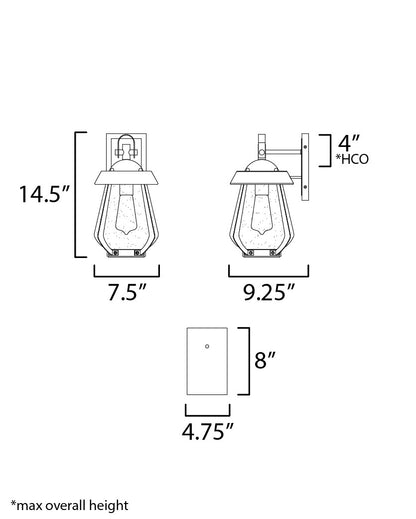 Maxim Mariner Medium Outdoor Sconce in Black / Antique Brass 30622CDBKAB