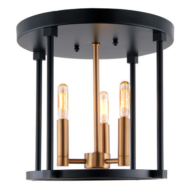 JVI Designs Roxhill Three Light Flush Mount in Satin Brass and Black 3064-10