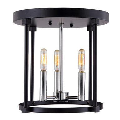 JVI Designs Roxhill Three Light Flush Mount in Polished Nickel and Black 3064-15