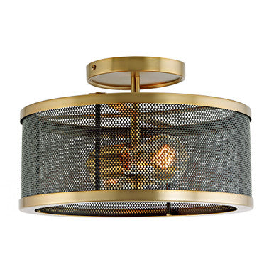 JVI Designs Wellington Two Light Mesh Semi Flush Mount in Satin Brass and Black 3070-10