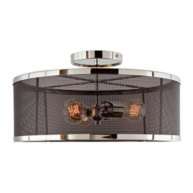 JVI Designs Wellington Three Light Mesh Semi Flush Mount in Polished Nickel and Black 3071-15