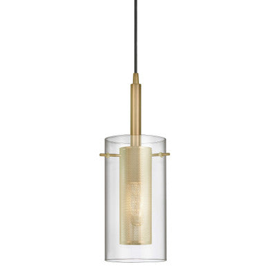 Dainolite 1 Light Incandescent Pendant, Aged Brass with Clear Glass 30961-CM-AGB