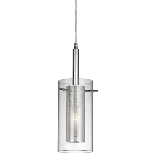 Dainolite 1 Light Pendant, Polished Chrome, Clear Glass / Steel Mesh 30961-CM-PC