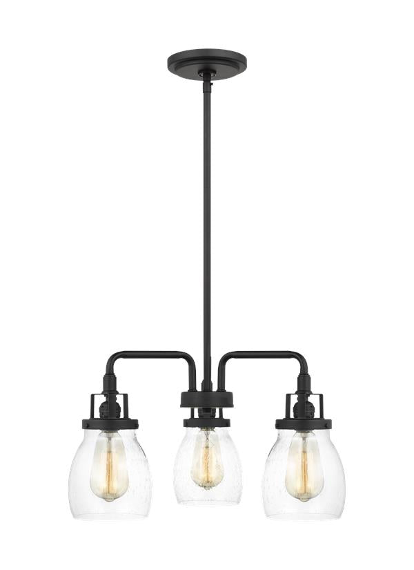 Generation Lighting Belton transitional 3-light indoor dimmable ceiling chandelier pendant light in midnight black finish with clear seeded glass shades 3114503-112