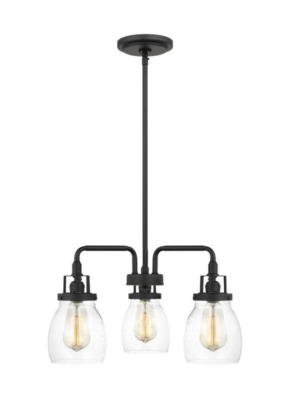 Generation Lighting Belton transitional 3-light indoor dimmable ceiling chandelier pendant light in midnight black finish with clear seeded glass shades 3114503-112