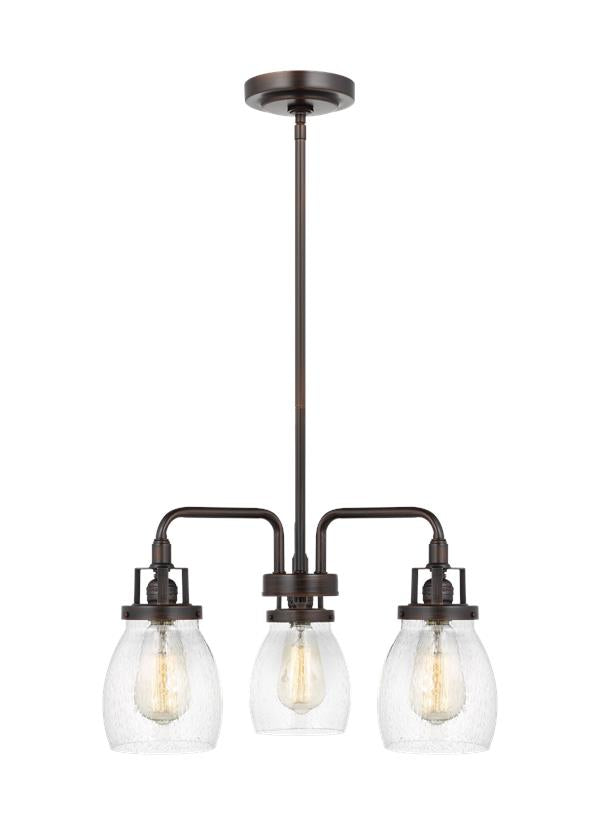 Generation Lighting Belton transitional 3-light indoor dimmable ceiling chandelier pendant light in bronze finish with clear seeded glass shades 3114503-710