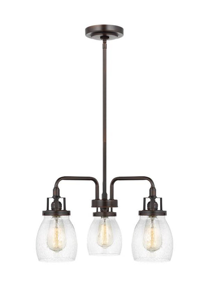 Generation Lighting Belton transitional 3-light indoor dimmable ceiling chandelier pendant light in bronze finish with clear seeded glass shades 3114503-710