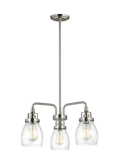 Generation Lighting Belton transitional 3-light indoor dimmable ceiling chandelier pendant light in brushed nickel silver finish with clear seeded glass shades 3114503-962