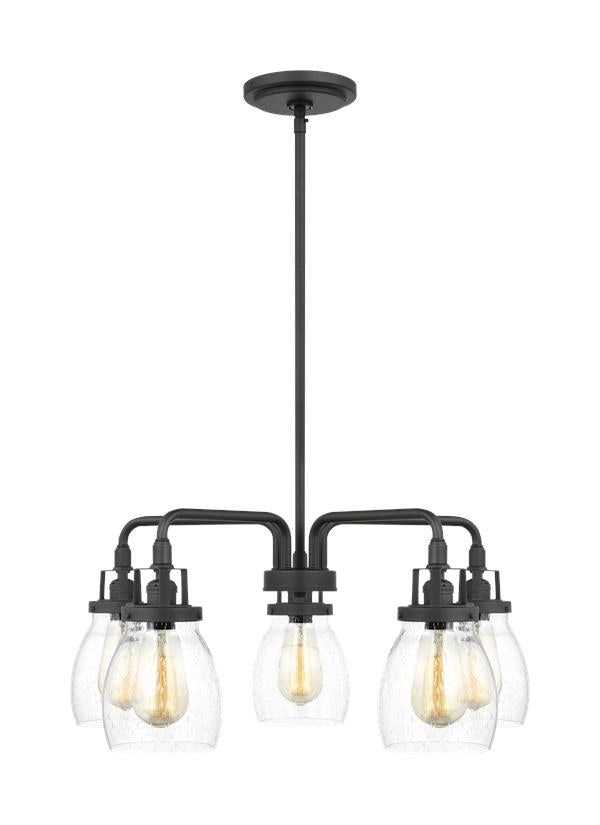 Generation Lighting Belton transitional 5-light indoor dimmable ceiling chandelier pendant light in midnight black finish with clear seeded glass shades 3114505-112