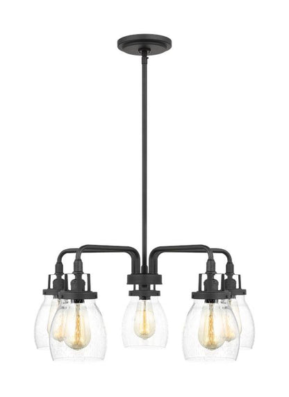 Generation Lighting Belton transitional 5-light indoor dimmable ceiling chandelier pendant light in midnight black finish with clear seeded glass shades 3114505-112