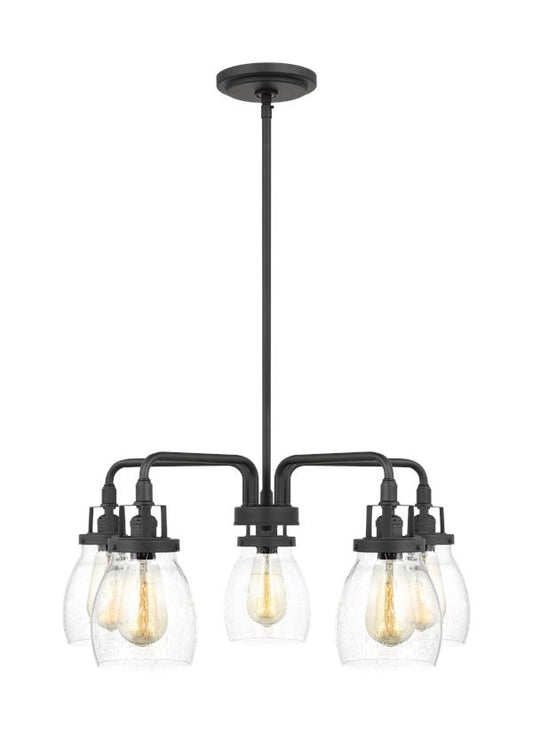 Generation Lighting Belton transitional 5-light indoor dimmable ceiling chandelier pendant light in midnight black finish with clear seeded glass shades 3114505-112