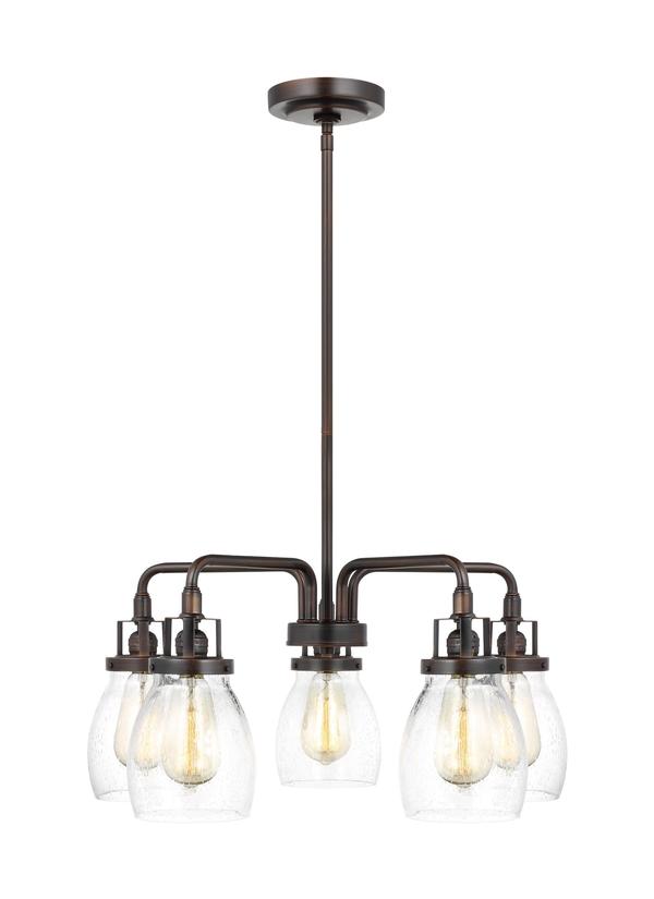 Generation Lighting Belton transitional 5-light indoor dimmable ceiling chandelier pendant light in bronze finish with clear seeded glass shades 3114505-710