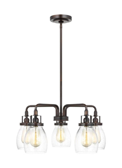 Generation Lighting Belton transitional 5-light indoor dimmable ceiling chandelier pendant light in bronze finish with clear seeded glass shades 3114505-710