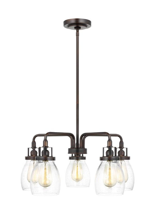 Generation Lighting Belton transitional 5-light indoor dimmable ceiling chandelier pendant light in bronze finish with clear seeded glass shades 3114505-710