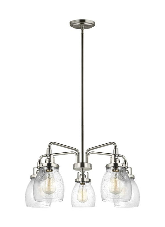 Generation Lighting Belton transitional 5-light indoor dimmable ceiling chandelier pendant light in brushed nickel silver finish with clear seeded glass shades 3114505-962