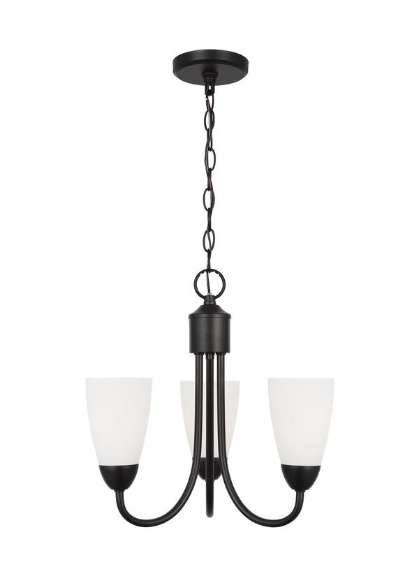 Generation Lighting Sean Lavin Seville 3-light chandelier in midnight black with etched white glass shades 3120203-112