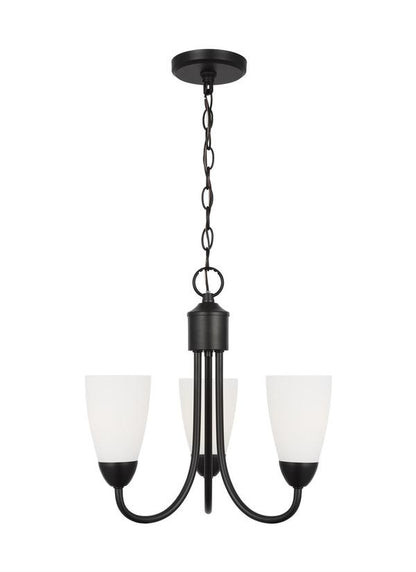 Generation Lighting Sean Lavin Seville 3-light chandelier in midnight black with etched white glass shades 3120203-112