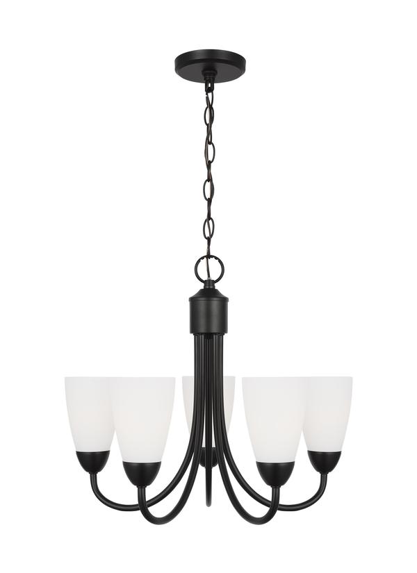 Generation Lighting Sean Lavin Seville 5-light chandelier in satin bronze with etched white glass shades 3120205-112